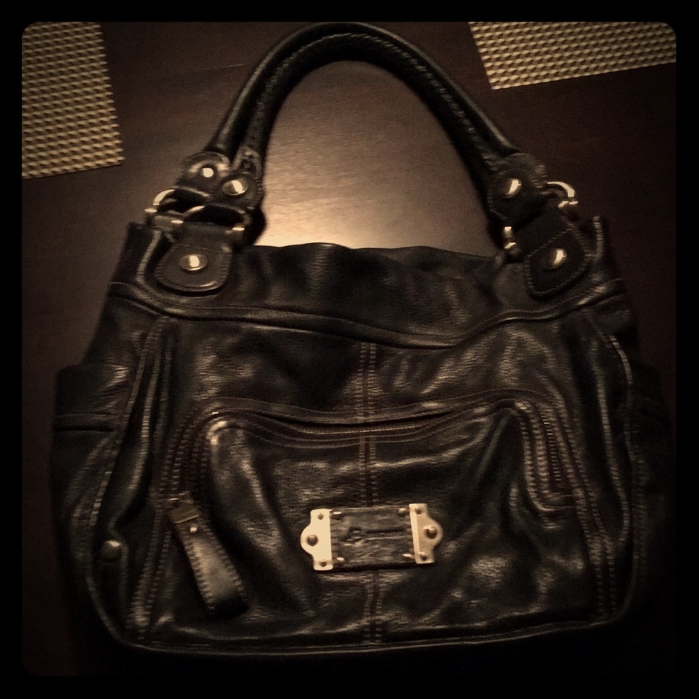 B. Makowsky Black Leather Shoulder Bag